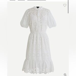 J Crew puff Sleeve Eyelet Dress White Lined Short Above Knee Size 4 Small
